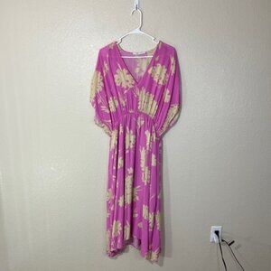 Samsoe Samsoe Andina Long Dress Pink Kirigami Floral Pockets XL